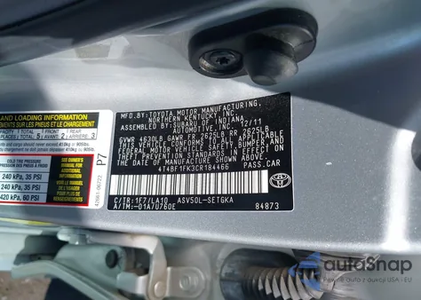 2012 Toyota Camry Xle from USA, damaged, VIN 4T4BF1FK3CR184466